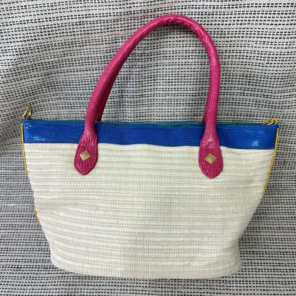 Vintage Rainbow 80s 90s Shoulder Bag‎ Woven Straw Maximalist Colorful Retro - Picture 5 of 14